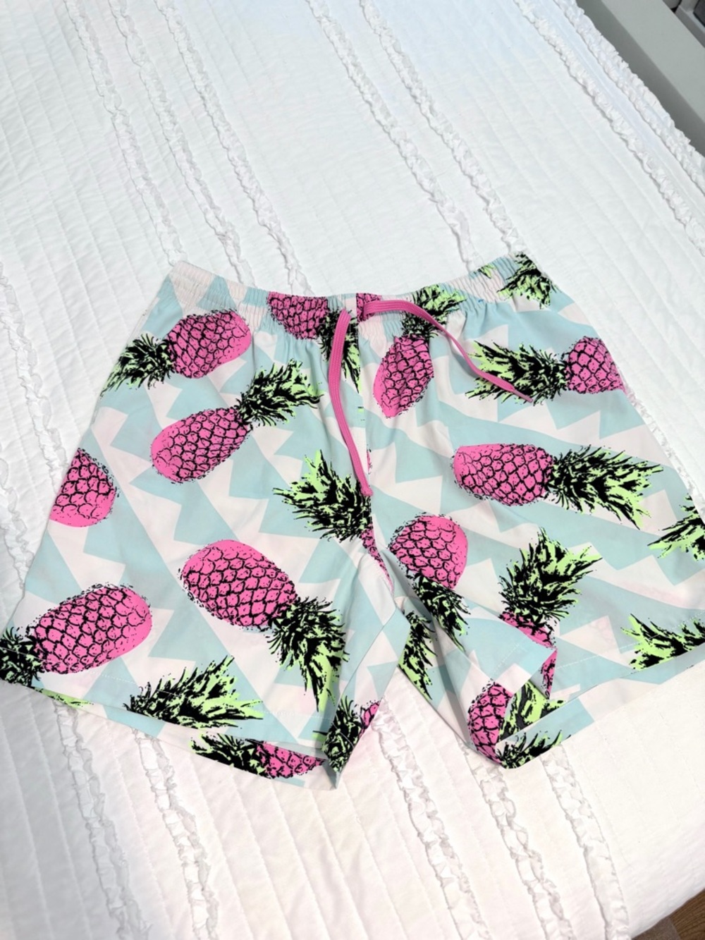 Chubbies Neon Pineapple Swim Trunks Mens Large Blue Bright Pink Tropical Liner